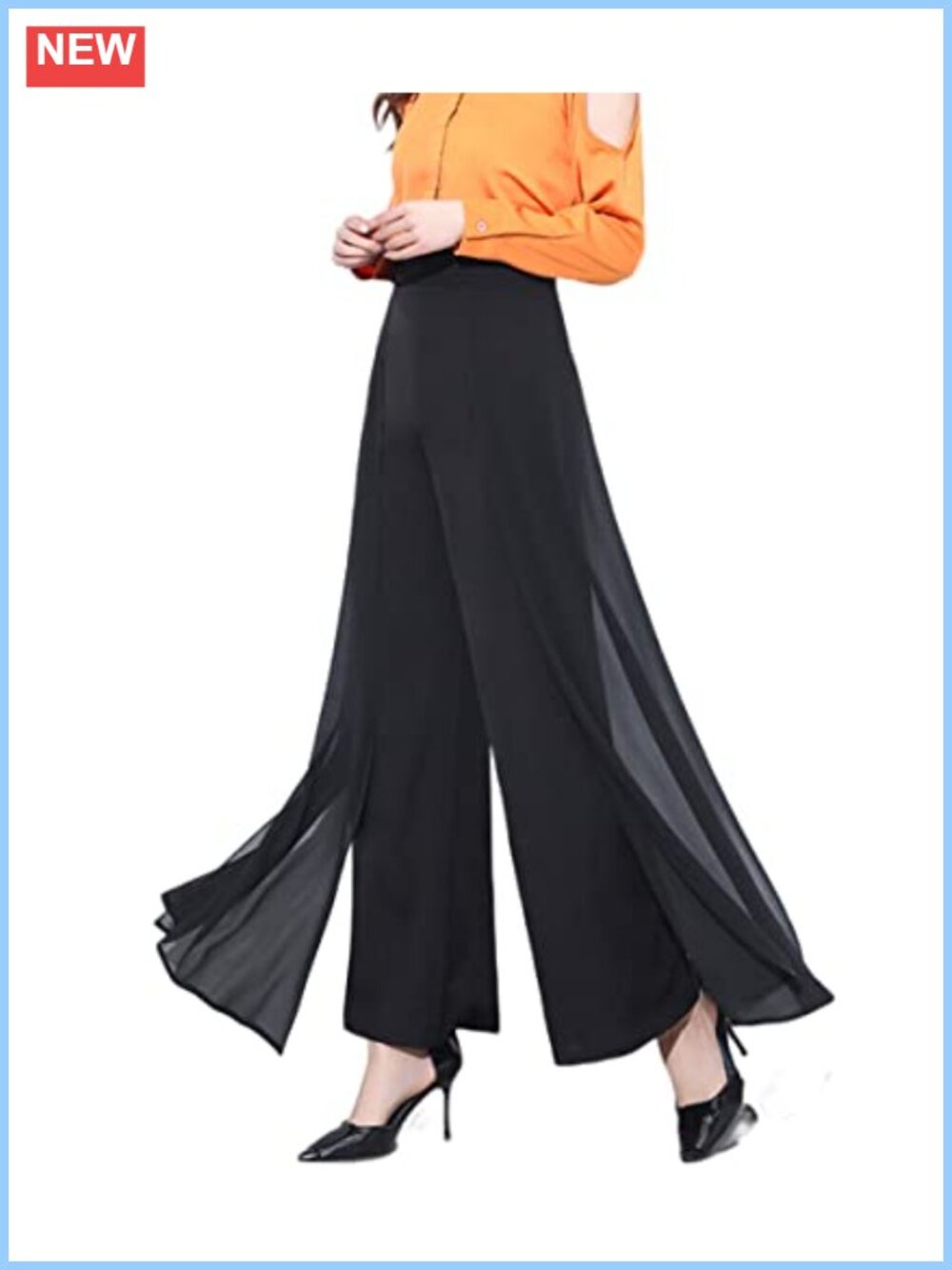 Womens Chiffon Palazzo Pants High Waist Flare Trousers Slit Dressy Culottes